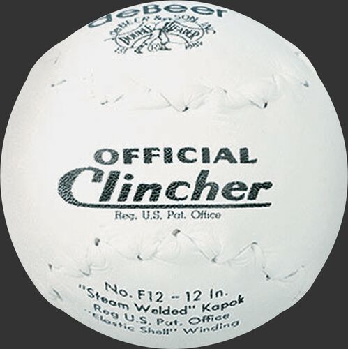 A white W10299 deBEER 12-inch Clincher softball