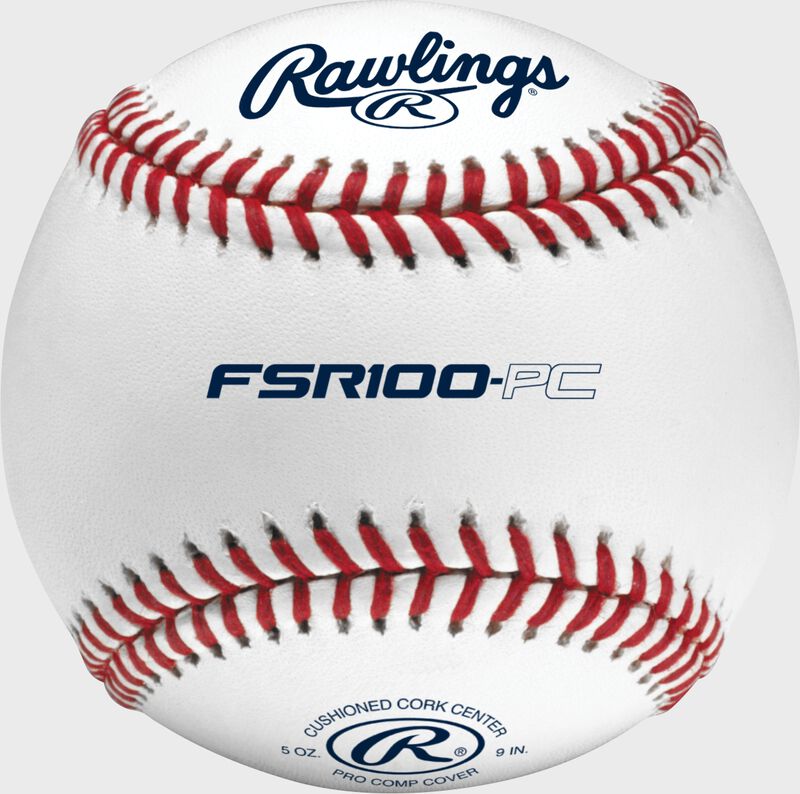 A white Rawlings Pro Comp flat seam practice baseball with red seams - SKU: FSR100-PC