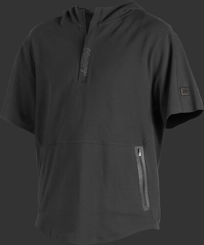 A black Gold Collection short sleeve hoodie with a 1/4 zip and gray welded zipper pockets - SKU: GCJJ-B