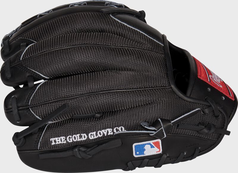 Black mesh back of a 12" Heart of the Hide glove with the MLB logo on the pinky - SKU: PRO12-JV35