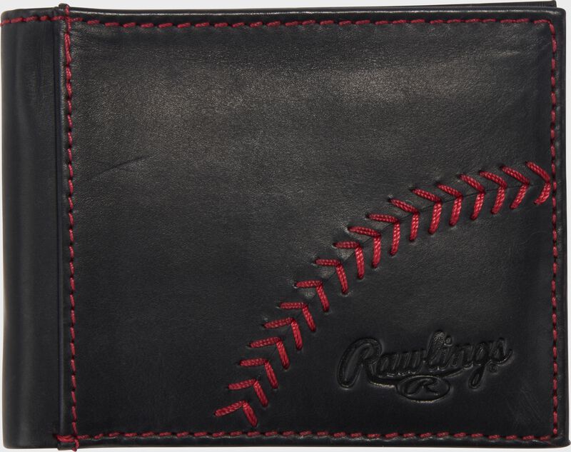 A black Rawlings Double Play bi-fold wallet