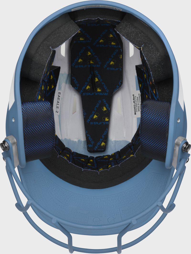 Inside view of Rawlings Mach Ice Softball Batting Helmet, Columbia Blue - SKU: MSB13 image number null