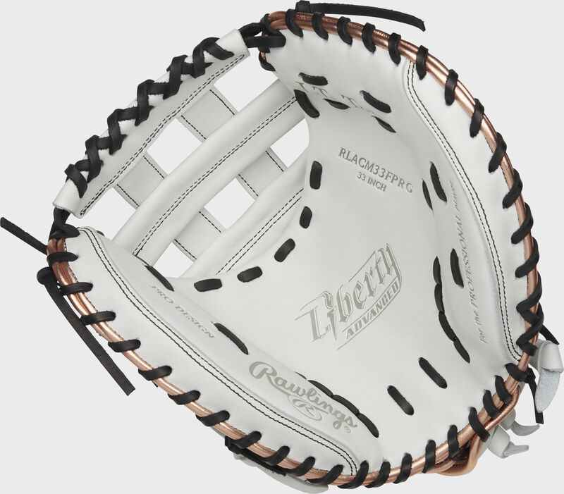 RLACM33FPRG Rawlings Liberty Advanced Color Series catcher's mitt with a white palm, white web and black laces
