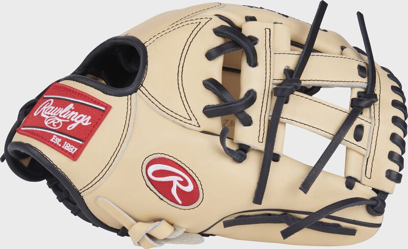 Thumb of a camel Manny Machado Pro Preferred infield glove with a camel V-web - SKU: PROSNP5-7MM