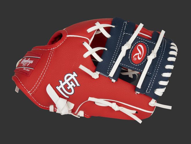Thumb of a red St. Louis Cardinals 10-Inch team logo glove with a navy I-web and STL logo on the thumb - SKU: 22000007111