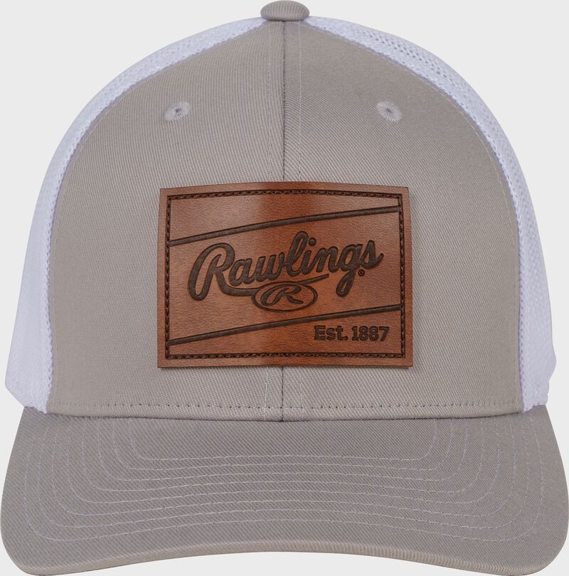 Rawlings Leather Patch Snapback Hat, Gray