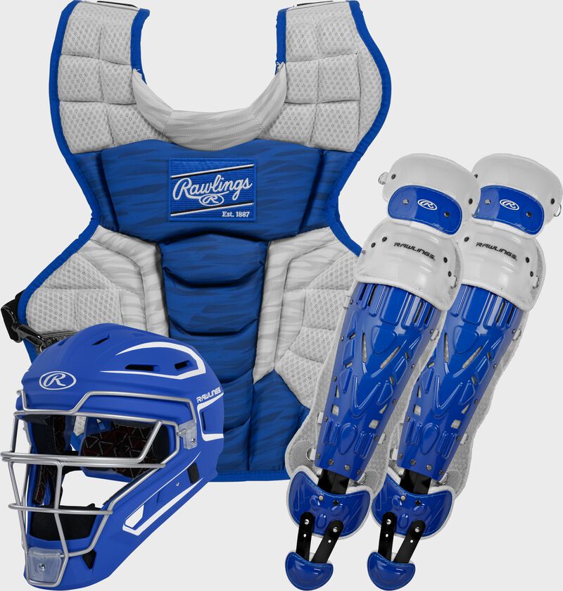 A black Velo 2.0 catcher's gear set with a catcher's helmet, chest protector and leg guards - CSV2A-R/W loading=