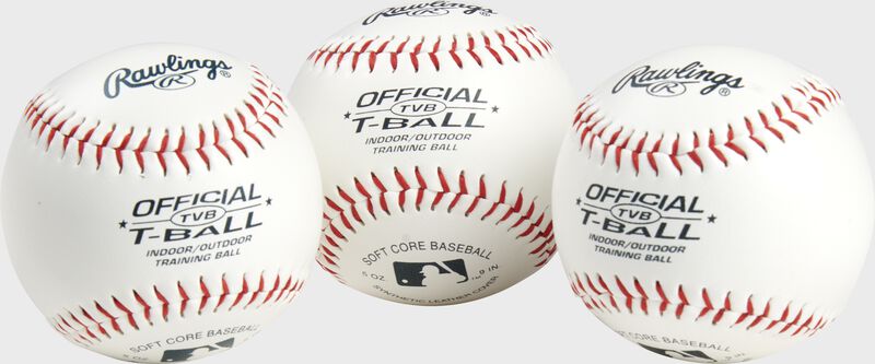 3 youth league training t-balls with blue stamping and red stitching - SKU: RSGTVBPK3