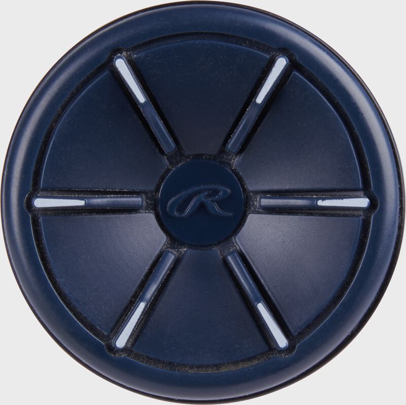 Navy end cap of a Rawlings 2025 Mantra fasptich bat