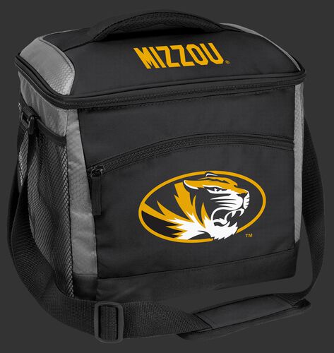 A black Missouri Tigers 24 can soft sided cooler with screen printed team logos - SKU: 10223086111