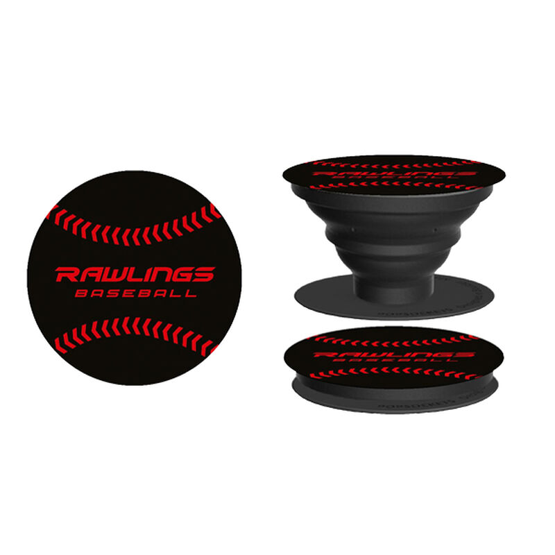 Rawlings Black and Red Pop Sockets With Rawlings Baseball In Red Writing and Red Baseball Stitches SKU #RAWLPOP