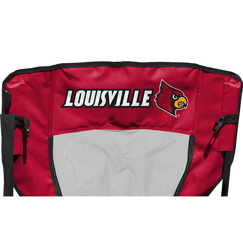 Back of Rawlings Black and Red NCAA Louisville Cardinals High Back Chair With Team Name SKU #09403078518