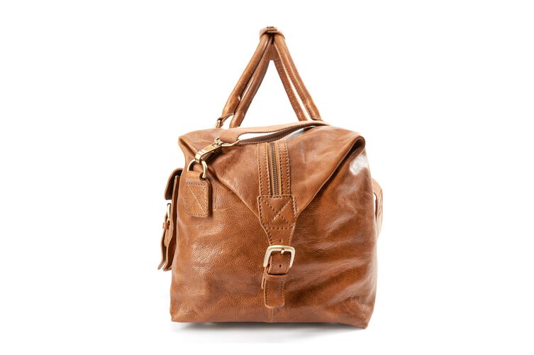 Side of a Rawlings rugged duffle back with a buckle on the end of the zipper - SKU: V606-202