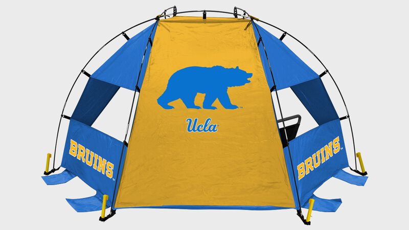 Back of a UCLA Bruins sideline sun shelter