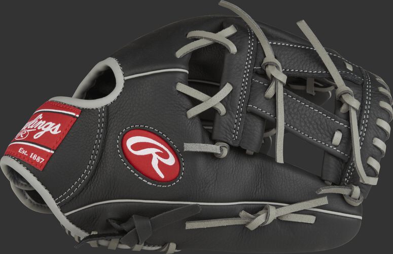 Thumb view of a black SPL150MM Manny Machado 11.5-inch Select Pro Lite youth infield glove with a black V web