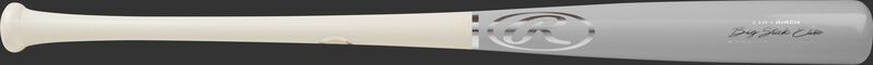 A 2021 Big Stick Elite 110 Birch wood bat with a grey barrel, white wash handle and silver accents - SKU: 110RBG