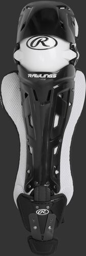 A black/white Mach intermediate leg guard with white trim and intelligent knee position system - SKU: MCHLGI-B