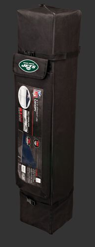 Black carry case of a 9x9 New York Jets canopy with a team logo on the side compartment - SKU: 03231079113