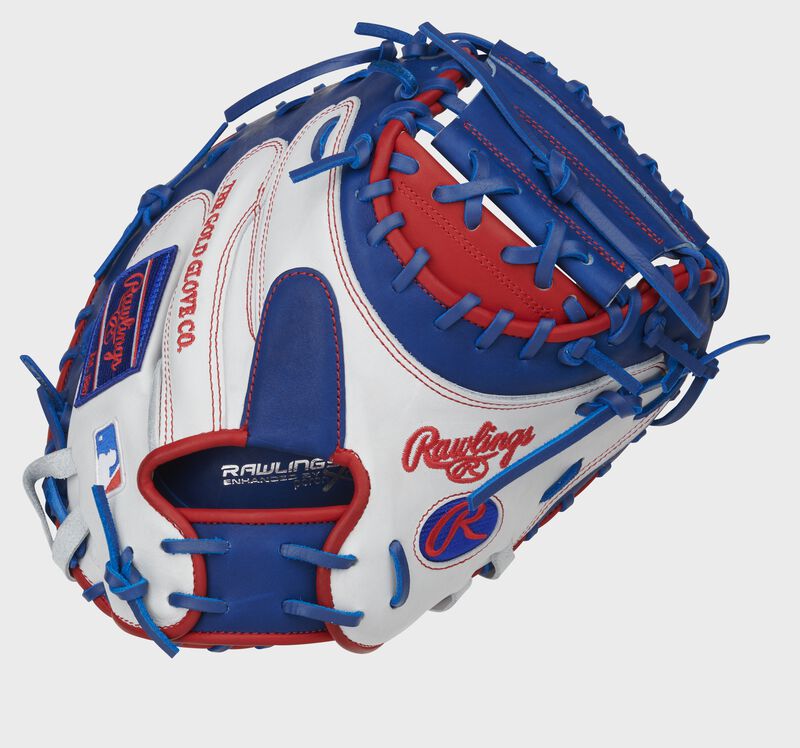 White back of a 34-Inch Heart of the Hide catcher's mitt with a royal finger pad - SKU: PROCM41SWR