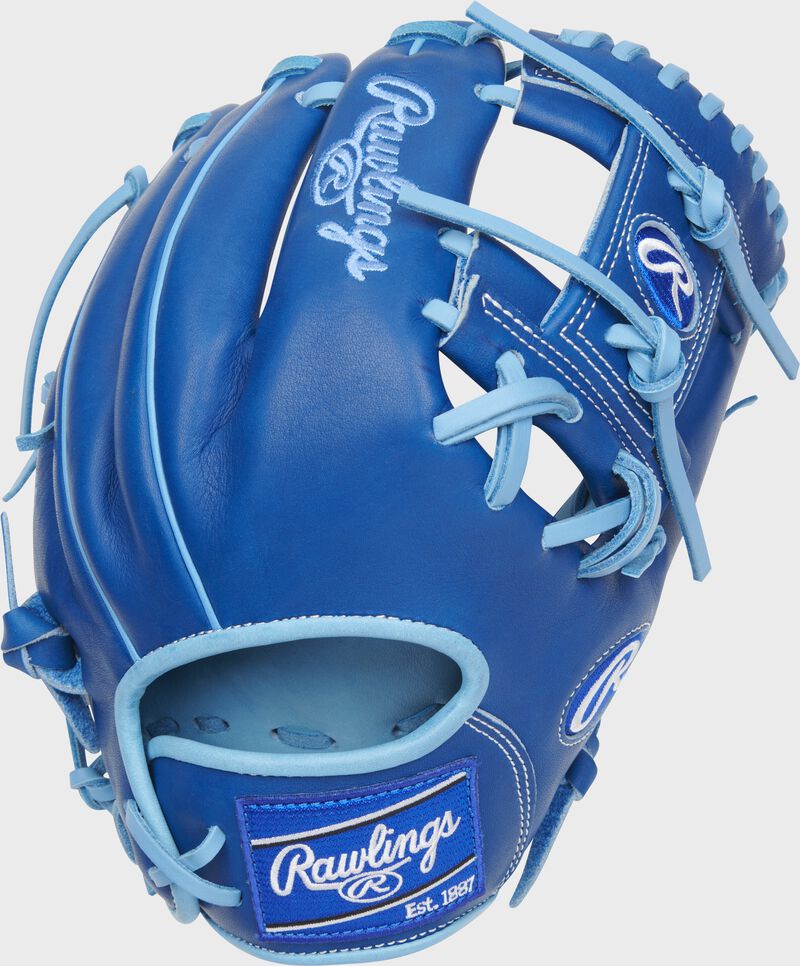 Royal blue back of an 11.5" Heart of the Hide R2G ContoUR fit I-web glove with a blue Rawlings patch - SKU: RSGRPROR204U-2CBR