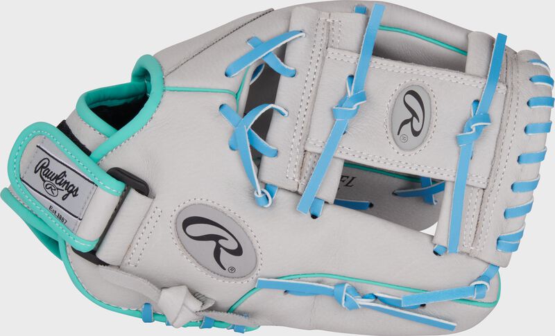 Thumb of a gray Rawlings Sure Catch Francisco Lindor glove with a gray I-web