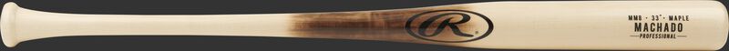 MM8PL Manny Machado maple bat with a natural wood barrel and handle with burnt wood color above the handle