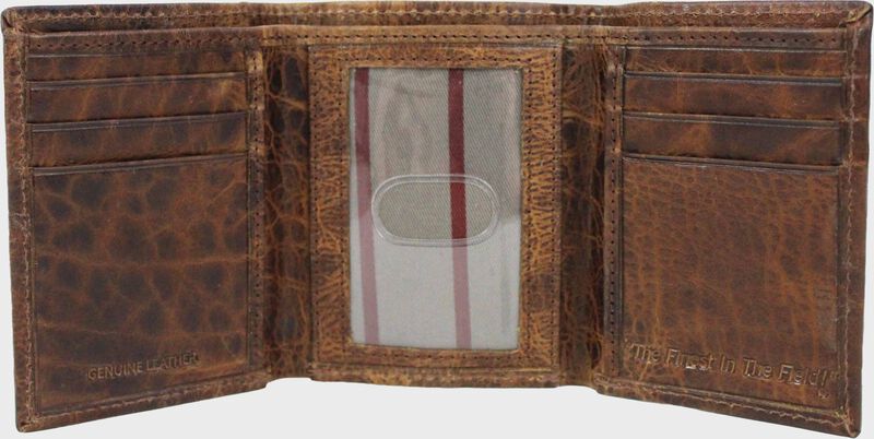 Check and Leather Small Folding Wallet in Dark Birch Brown - Women