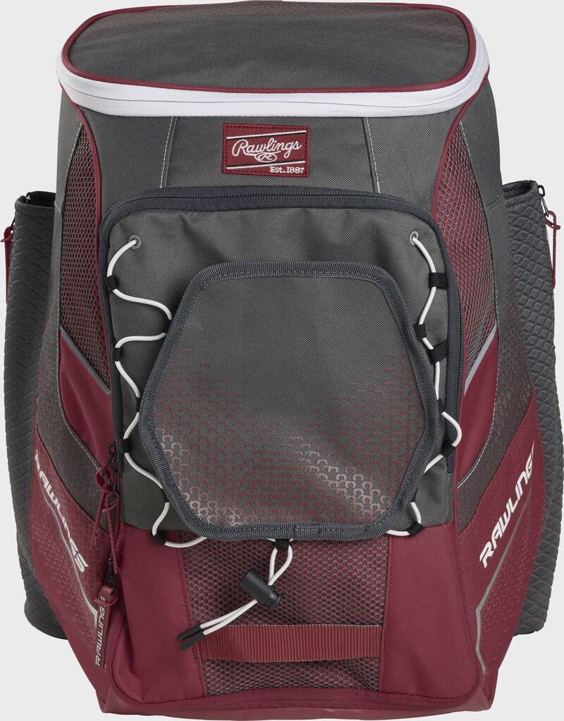 Front of a cardinal Impulse baseball backpack with a gray front pocket - SKU: IMPLSE-C