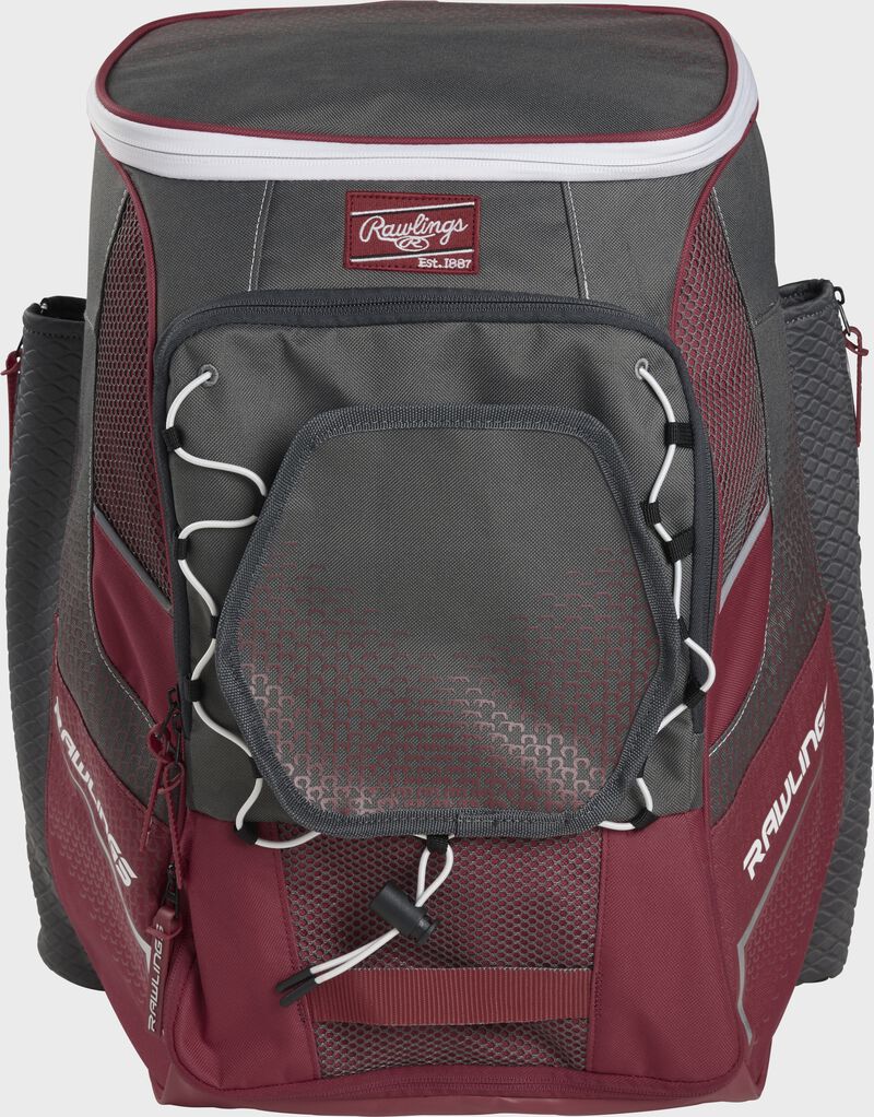 Front of a cardinal Impulse baseball backpack with a gray front pocket - SKU: IMPLSE-C loading=