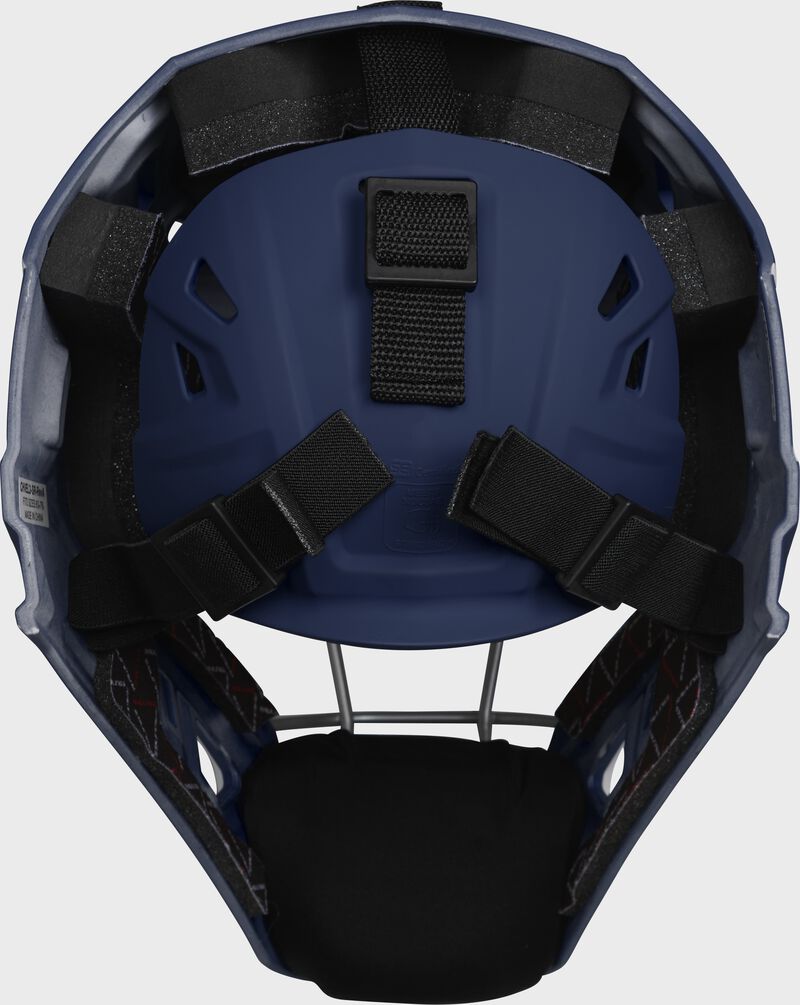 Back of a navy Velo 2.0 catcher's helmet
