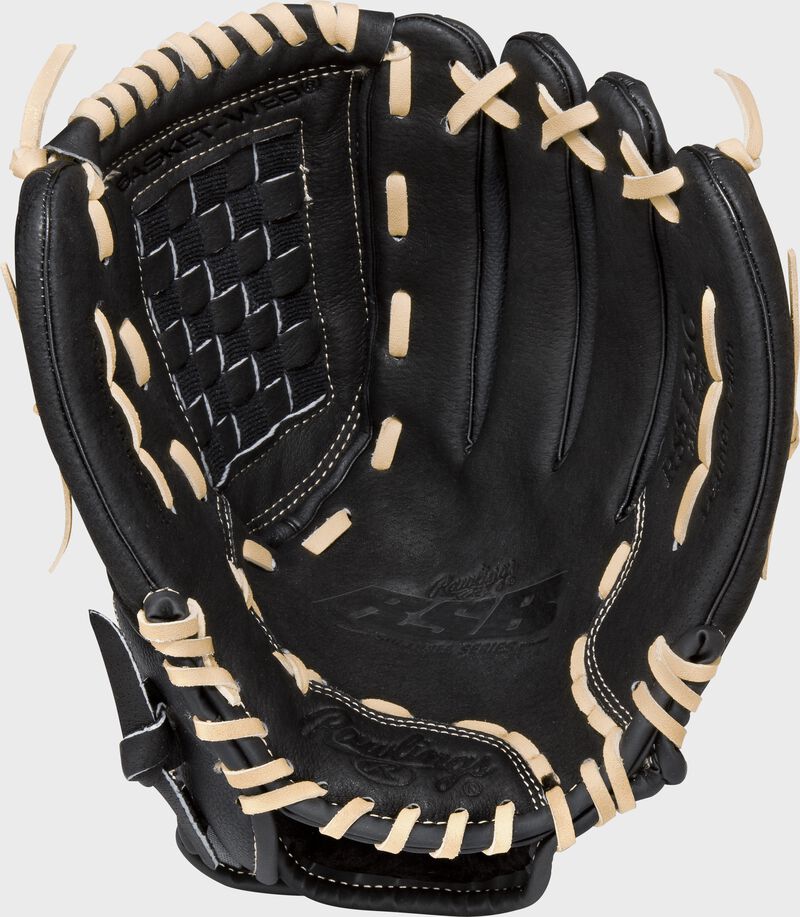 RSS125C Rawlings Softball Series 12.5-inch recreational glove with a black palm and camel laces