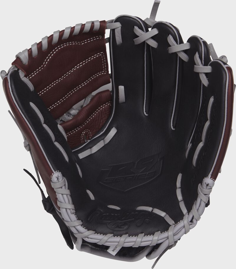 R9206-9BSG 12-inch Rawlings infield/pitcher's glove with a black palm and grey laces