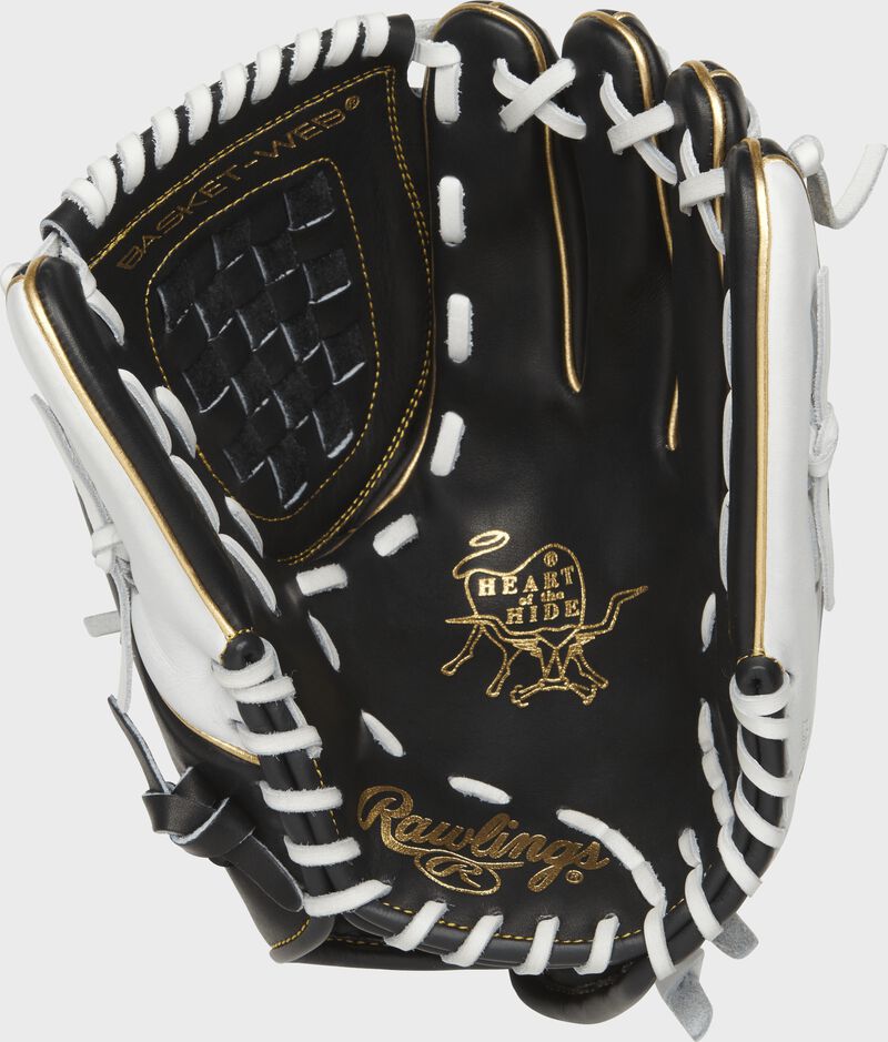 PRO120SB-3BW Rawlings 12-inch fastpitch glove with a black palm and white laces