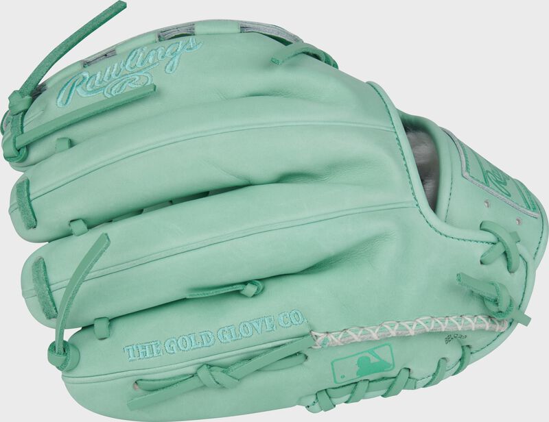 Back of a mint Rawlings Pro Preferred 12-Inch Infield/Pitcher's Glove with the MLB logo on the pinky