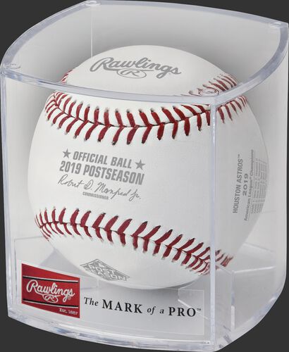ALCS19CHMP 2019 ALCS Champions baseball in a clear display cube