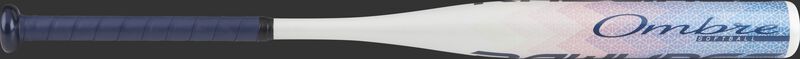 Barrel of a white FP8O11 2018 Ombre softball bat with a navy grip