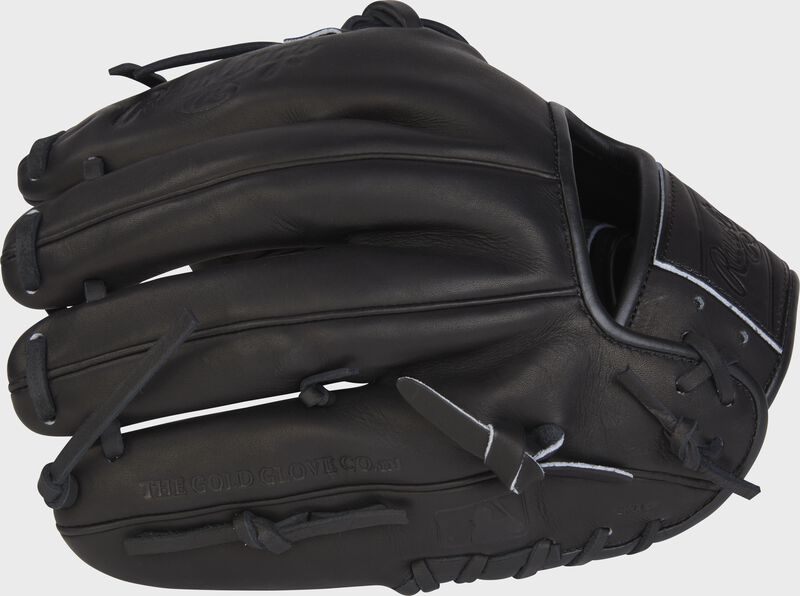 Back of a Black Heart of the Hide elements series glove with the MLB logo on the pinky - SKU: PRO204-2B