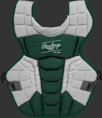 CPV2NI dark green/white Rawlings Youth Velo 2.0 chest protector with Arc Reactor Core