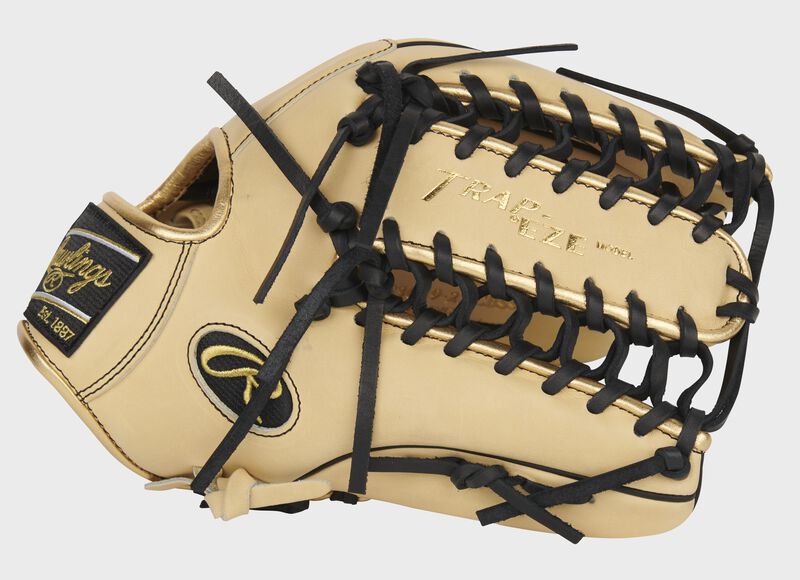 Camel thumb of an exclusive Pro Preferred Speed Shell outfield glove with a camel Trap-Eze web - SKU: PROS3039-22CBSS
