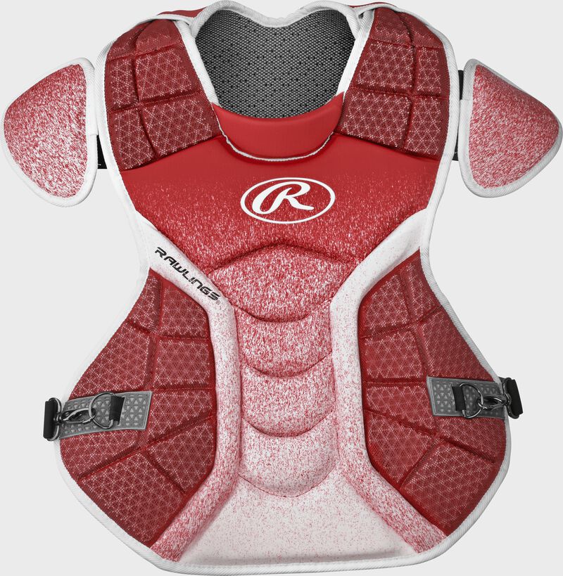 A scarlet/white CPVEL Velo series adult chest protector
