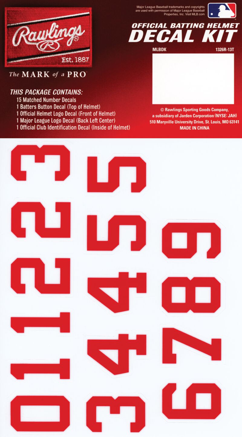 Rawlings MLB Atlanta Braves Decal Kit With Red Numbers SKU #MLBDC-ATL