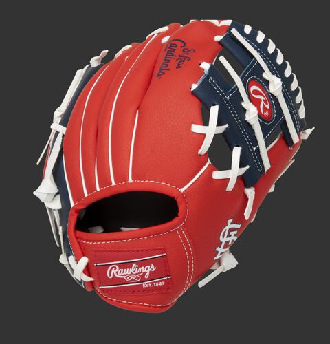 Back of a red/navy St. Louis Cardinals 10-inch I-web glove with a red Rawlings patch - SKU: 22000007111