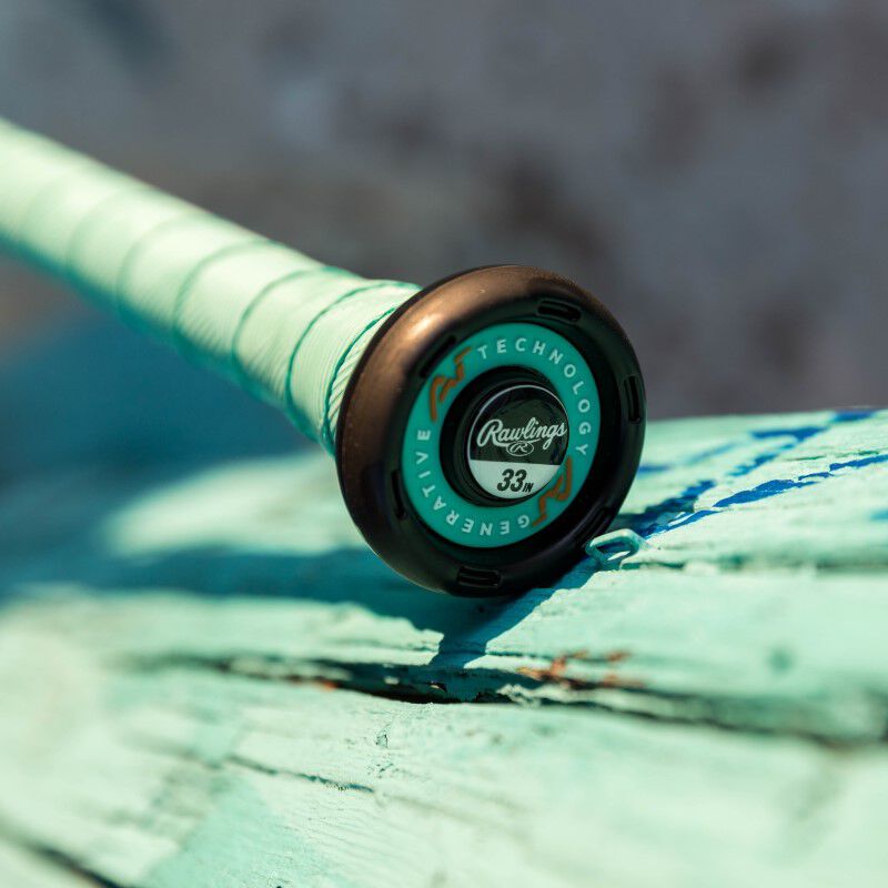 Knob of a Mach AI baseball bat on a bench - SKU: RBB4MC3
