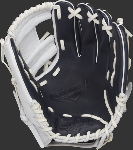 GXLE204-2NW Rawlings 11.5-inch GXLE baseball glove with a navy palm and white laces