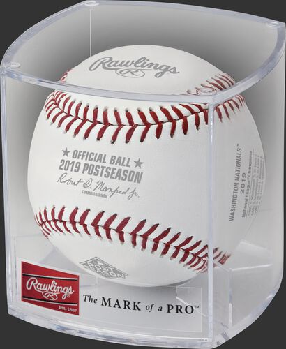 The NLCS19CHMP Official MLB NLCS Champions baseball in a clear display cube
