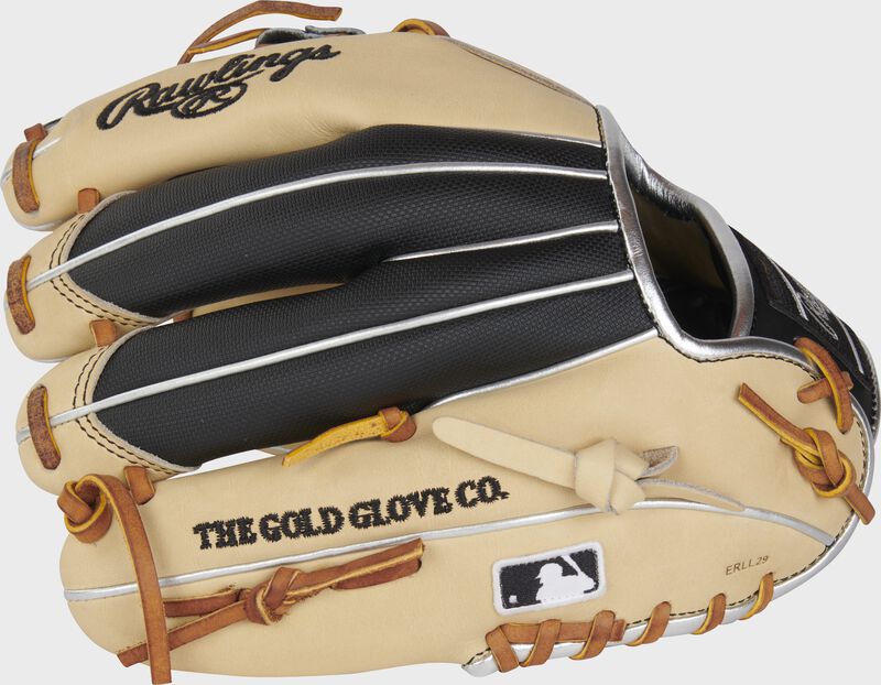 Black Speed Shell material on the back of a Heart of the Hide R2G 11.5" infield glove with the MLB logo on the pinky - SKU: PRORNP4-2CB