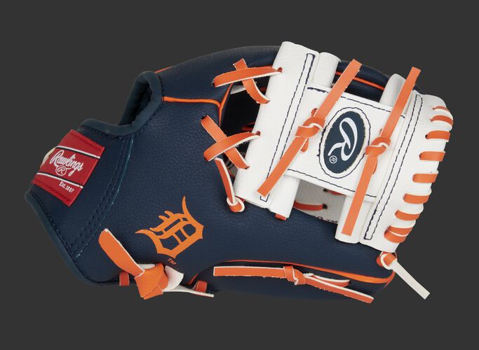 A navy/white Detroit Tigers 10-Inch team logo glove with a white I-web and Detroit logo on the thumb - SKU: 22000027111