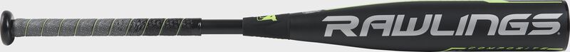UT9Q10 Rawlings Quatro Pro -10 USSSA bat with a black barrel and green/grey accents
