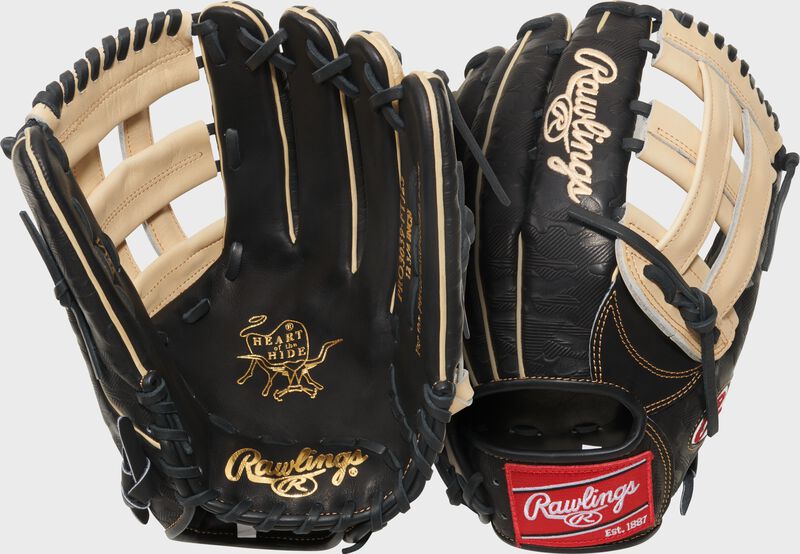 Two images showing the palm & back of a Gameday 57 Series Fernando Tatís Jr. Heart of the Hide Glove