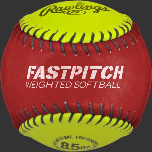 Red and yellow WEIGHTSB weighted training softball SKU #WEIGHTSB